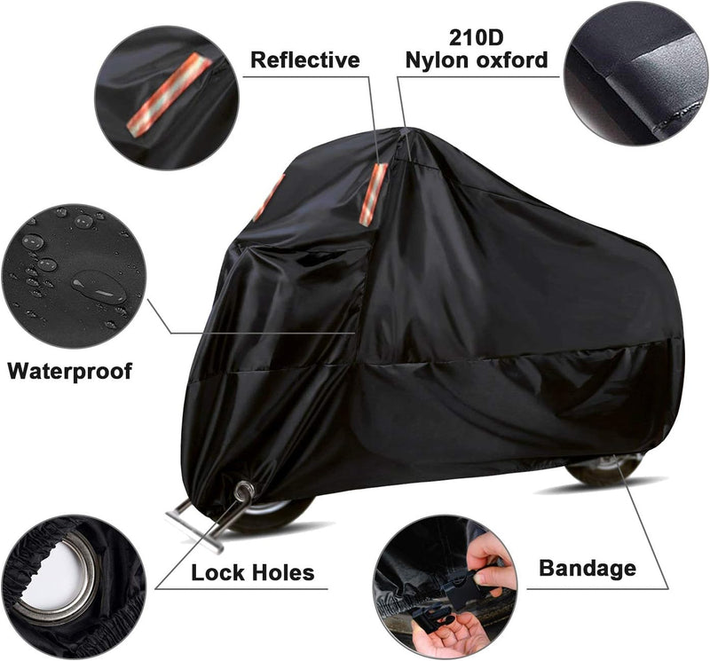 WinPower Motorradabdeckung Motorrad Abdeckplane Abdeckung Schutzhülle Windfest Wasserdicht 210D Outd