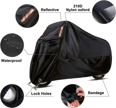 WinPower Motorradabdeckung Abschliessbar Indoor Outdoor Hitzebeständig Motorradplane Wasserdicht 210