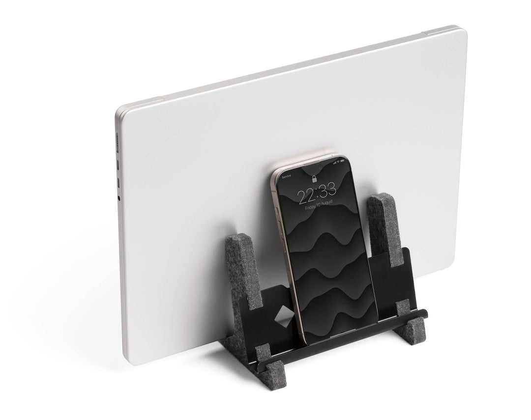 Durable Laptop Ständer Vertical Effect, aus 60% recyceltem PET-Filz, Laptop Halter mit Handy/Tablet