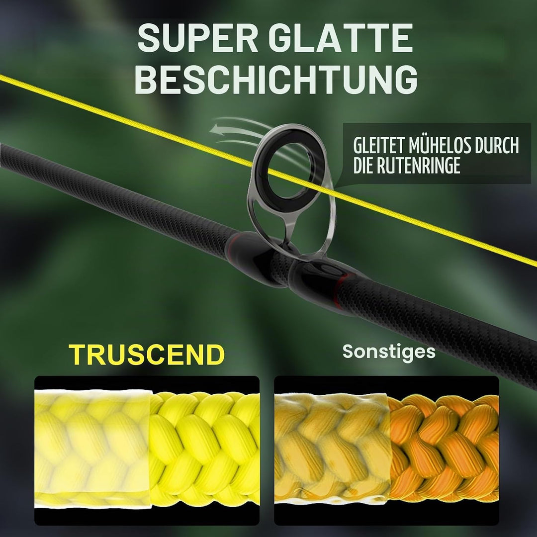TRUSCEND Geflochtene Angelschnur 8fach, Angelzubehör Angelschnur geflochten glatt und ultradünn, PE