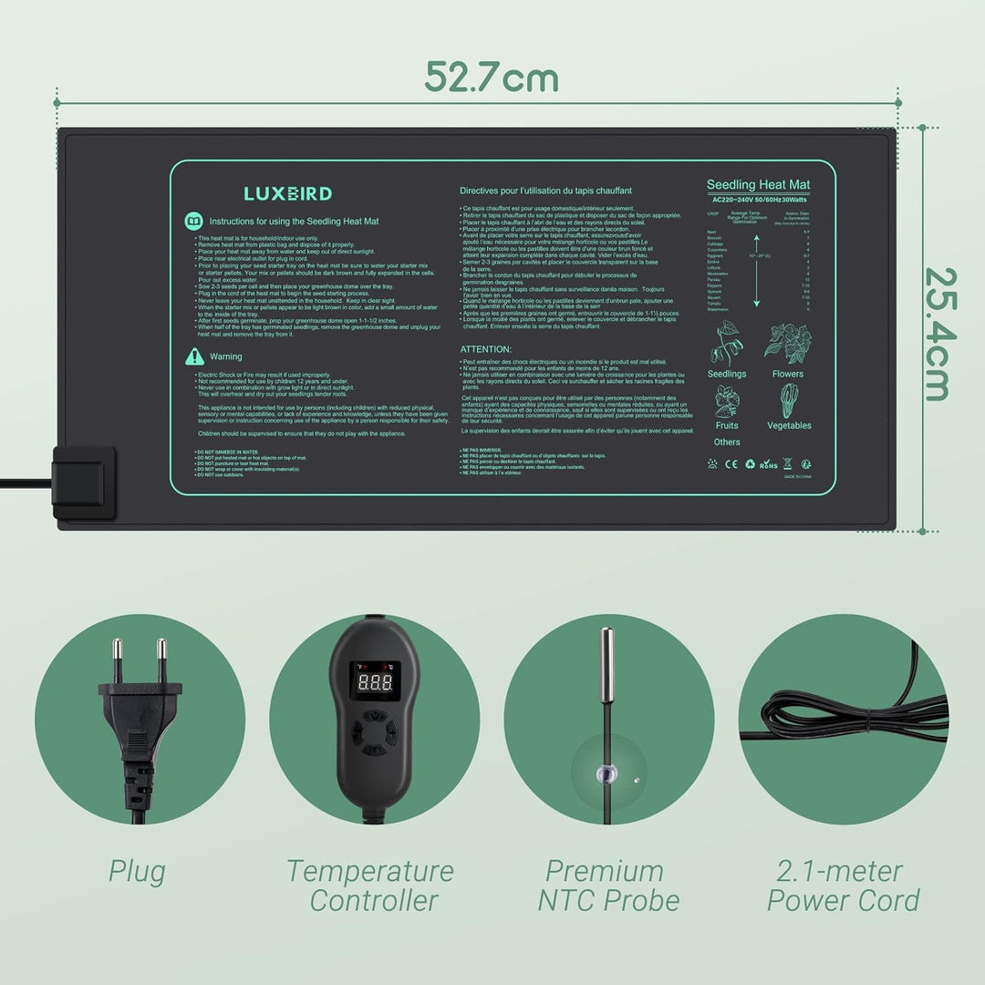 Luxbird Heizmatte Pflanzen mit Thermostat und Timer Funktion, 30W IP67 wasserdichte Wärmematte ideal