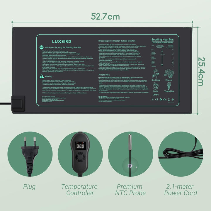 Luxbird Heizmatte Pflanzen mit Thermostat und Timer Funktion, 30W IP67 wasserdichte Wärmematte ideal