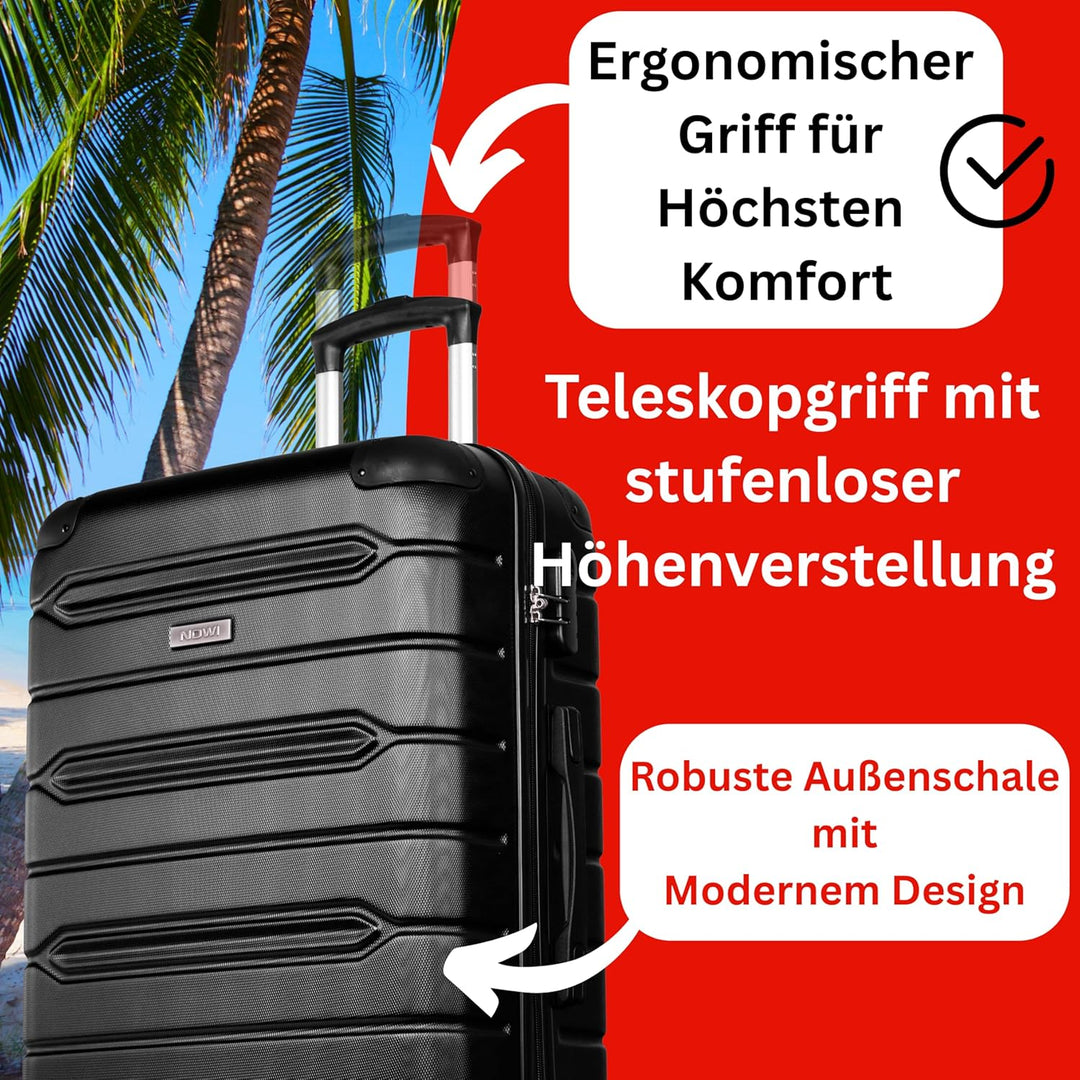 NOWI Handgepäck Koffer leicht – 40L Volumen – 8 Rollen 360° drehbar – Leichter ABS Koffer mit Zahlen