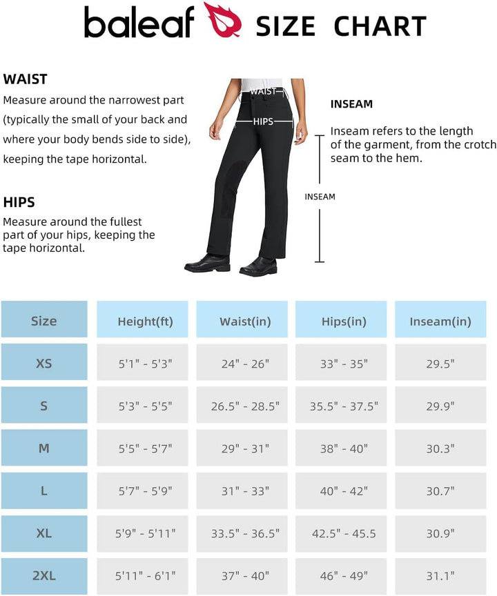 BALEAF Damen Reithose Winter Bootcut Kniebesatz mit Reissverschlusstasche Schwarz XXL