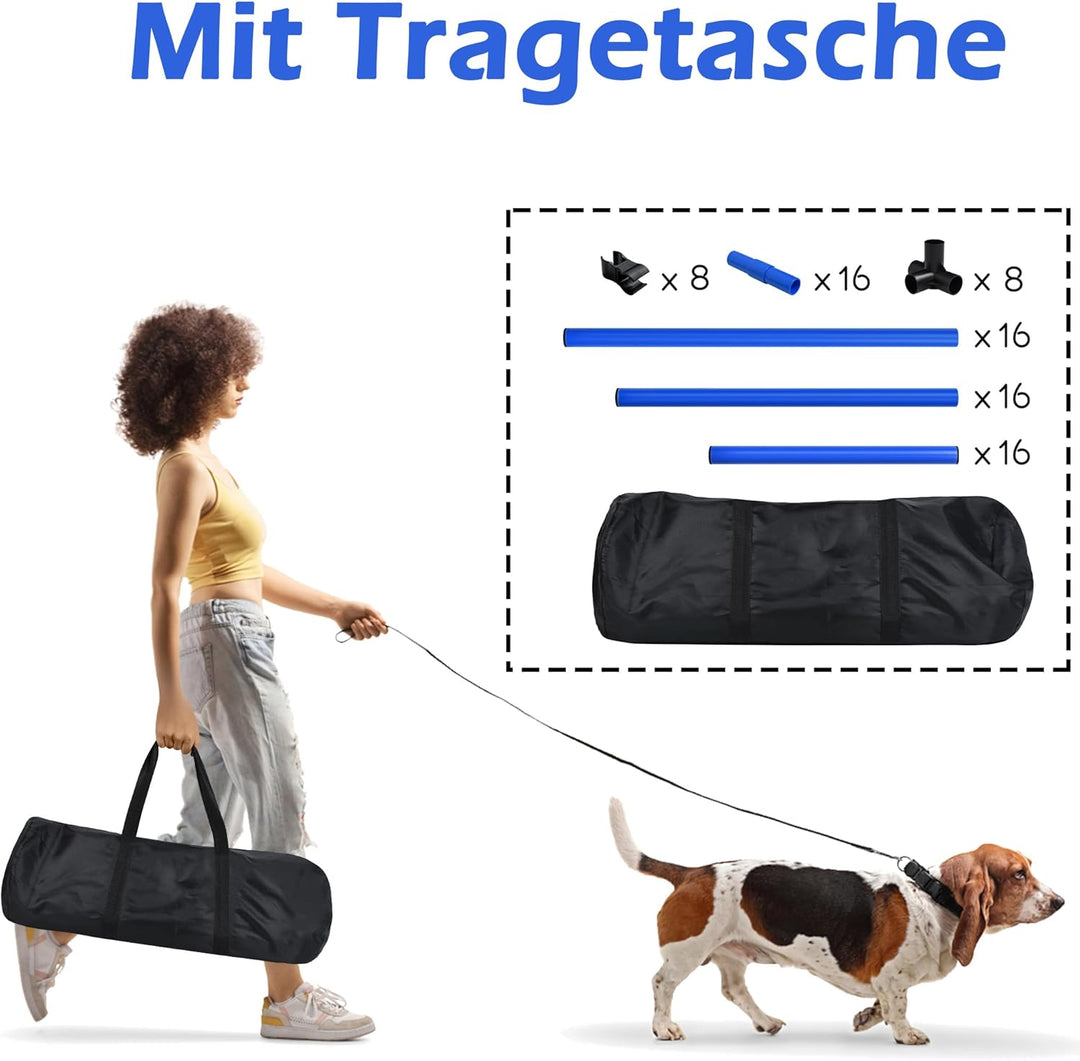 4X Agility Set Hunde Slalomstangen Hund Training Set Höhenverstellbar Kunststoff Hürdenset Hobby Hor