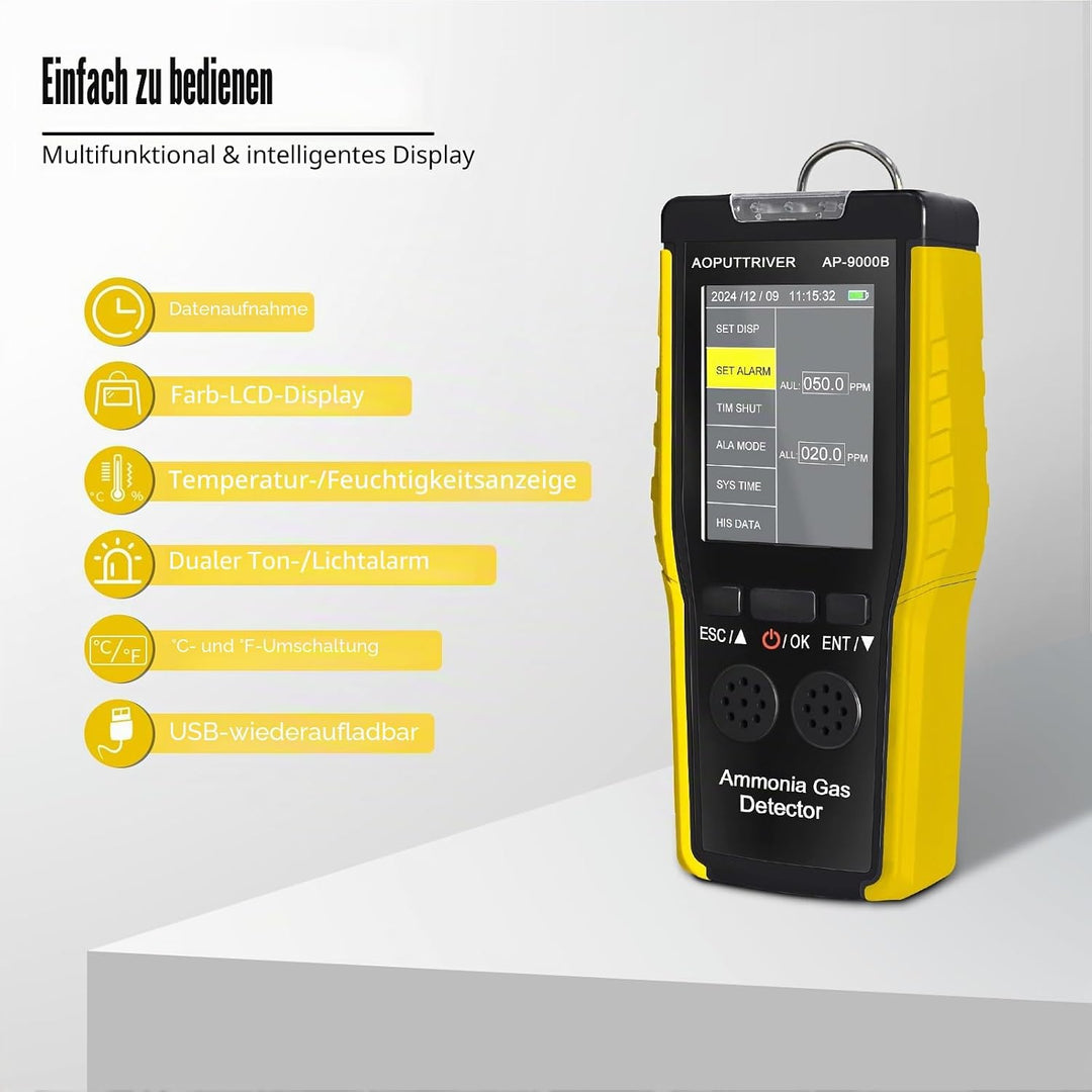 Ammoniak Gas Detektor 9000B, 0~100PPM Akustischer Optischer Alarm NH3 Luftqualitätsmessgerät für Ind