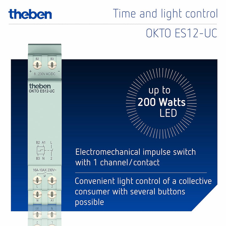 Theben 3120131 Okto ES12-UC Elektronischer Stromstossschalter I 1 Schliesser I Potenzialfreier Multi