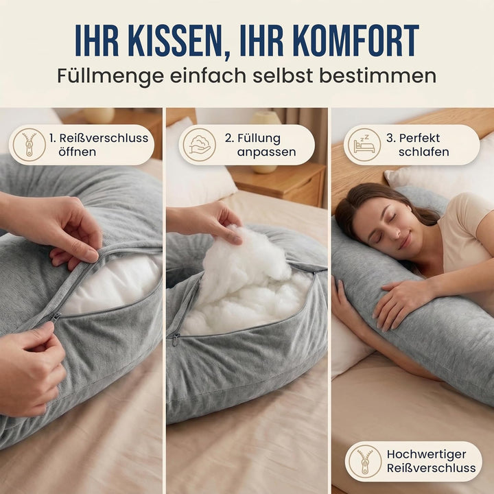 Seitenschläferkissen mit Bezug [waschbar - Flexible Füllung] Stillkissen XXL | Pregnancy Pillow | Ki