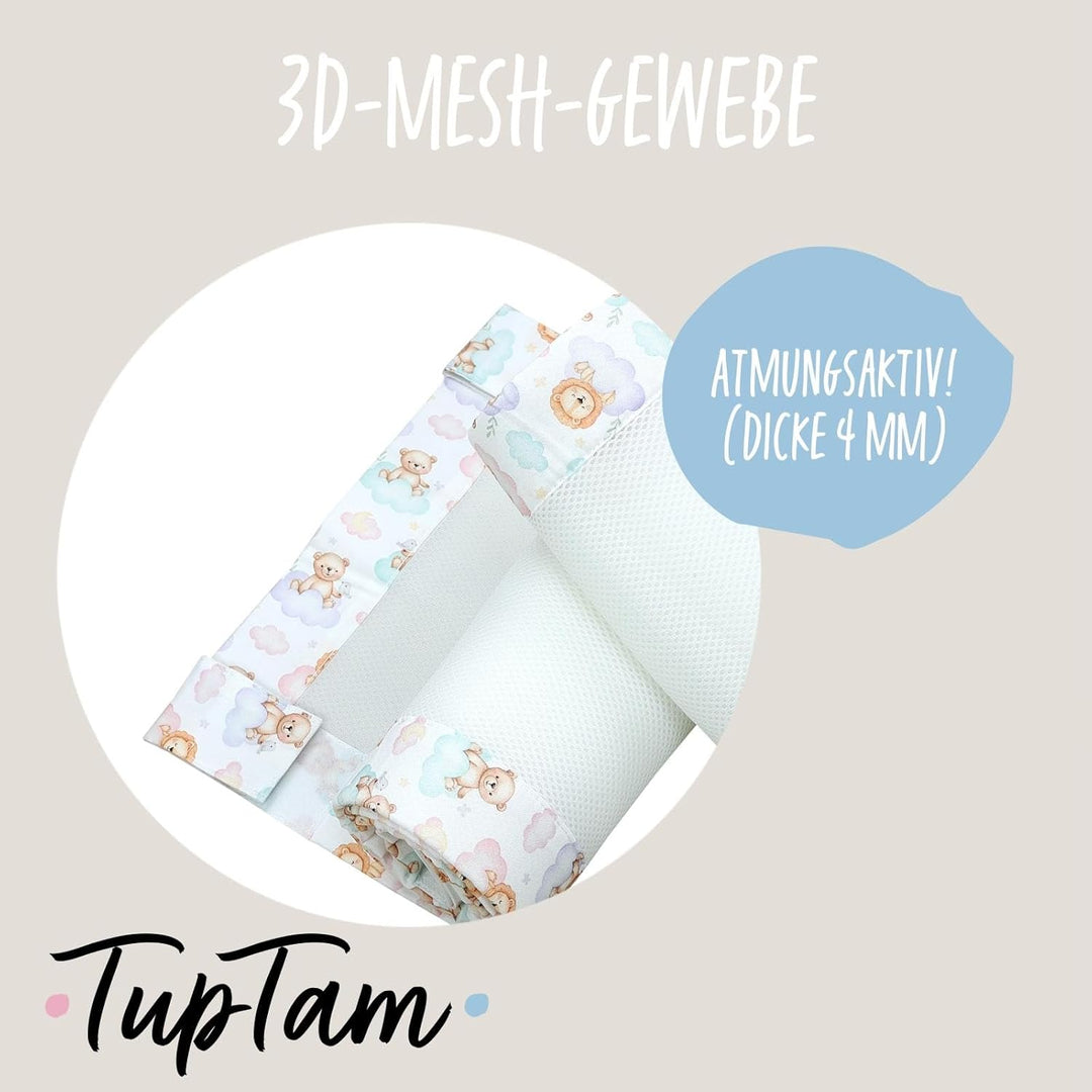 TupTam Gitterstäbe Schutz Netz Babybett Nestchen 3D Mesh 2 Pack, Farbe: Löwe und Bär, Grösse: ca. 12