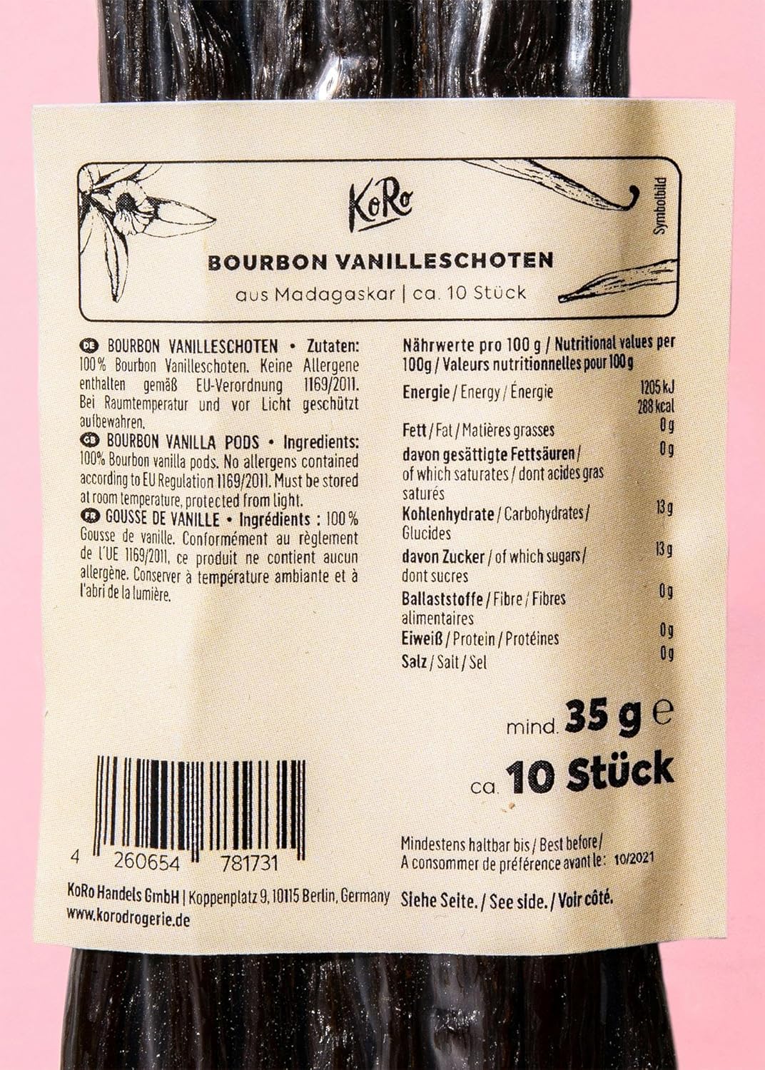 KoRo - Bourbon Vanilleschoten 35 g - 100 % echte Bourbon Vanille aus Madagaskar besonders Lecker zum