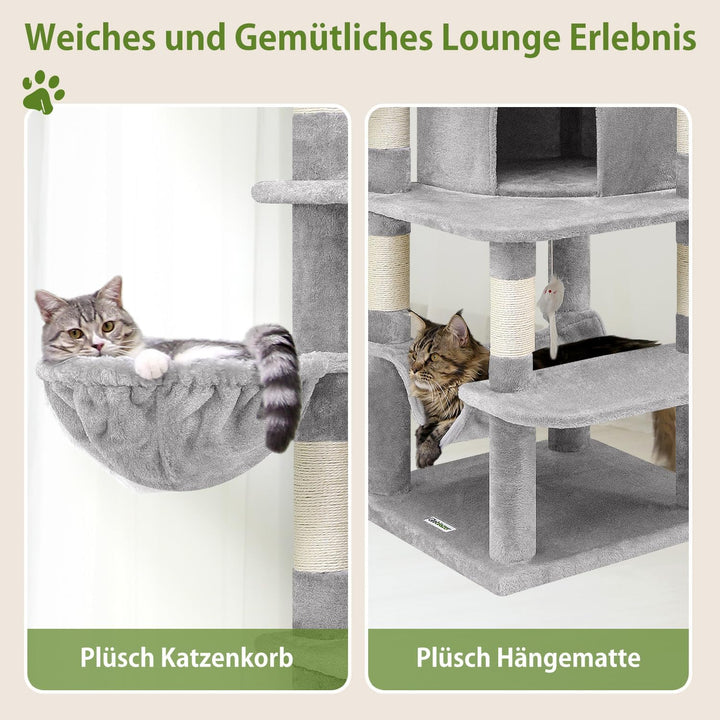Globlazer Kratzbaum Katzen, Eckkratzbaum Stabil hoch 167 cm mit 2 Sektor Katzenhaus, Gepolsterte Pla