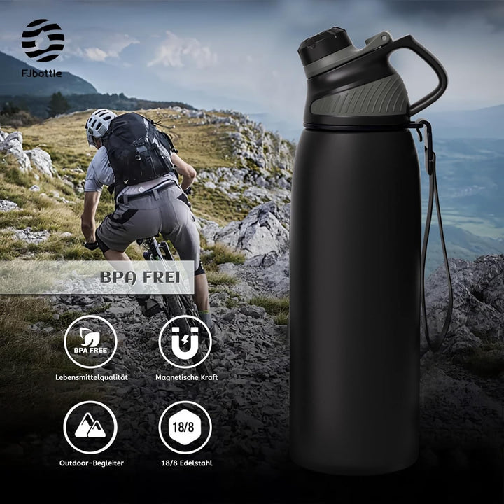 Fjbottle Edelstahl Trinkflasche Sport mit Magnetischem Deckel 1L, 800ml, 600ml, 400ml BPA-Frei Ausla