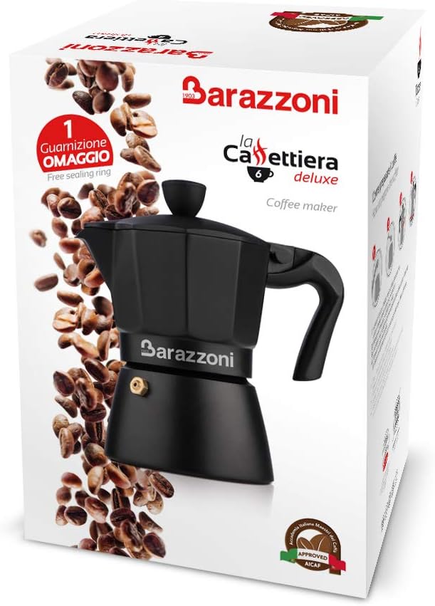 Barazzoni die Deluxe ESPRESSOKOCHER 3 TASSEN, Aluminium, schwarz, 8.6 x 14.5 x 15.6 cm 3 Tazze Schwa
