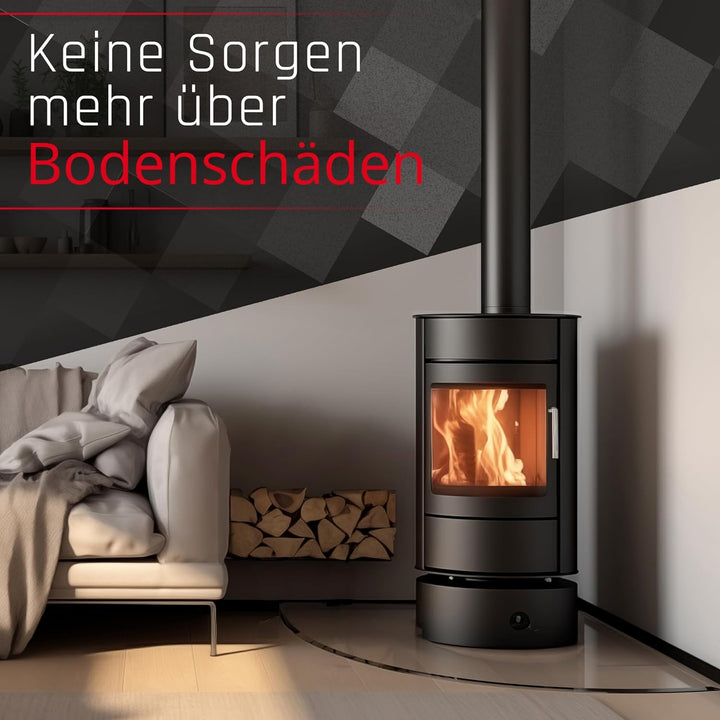 BIJON Glasplatte Viertelkreis für Kaminofen mit Dichtlippe, Glasbodenplatte - Funkenschutzplatte Gla