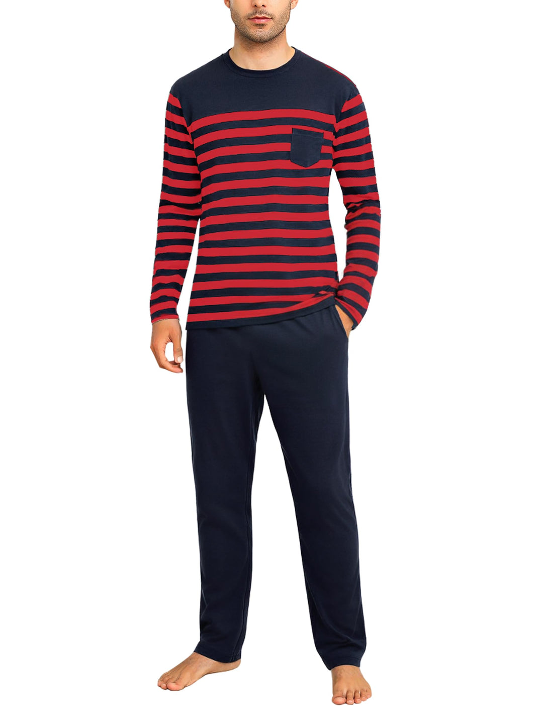 Irdcomps Schlafanzug Lang Herren Pyjamas Baumwolle Winter Warm Langarm Pyjamas Set Männer Hausanzug