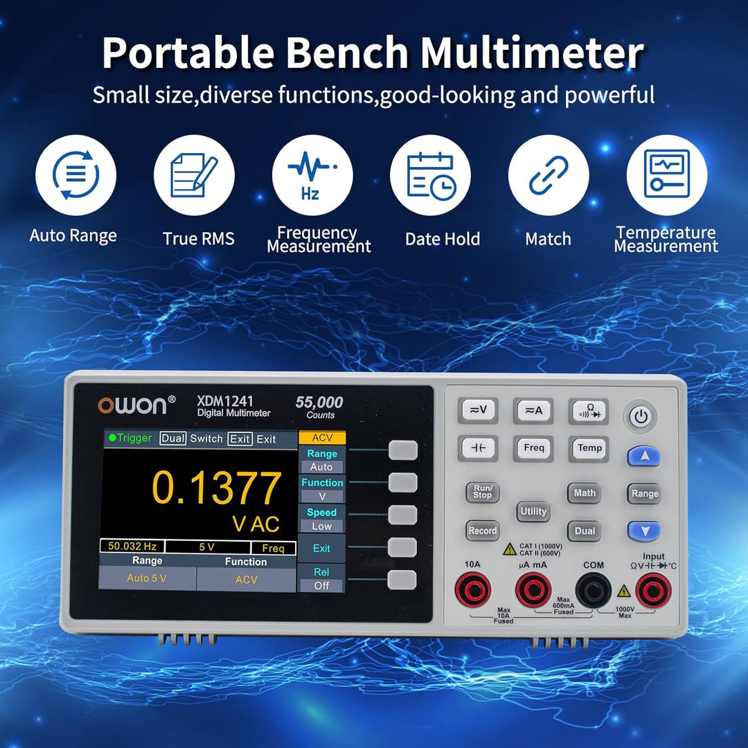 OWON XDM1241 Tragbares Tischmultimeter mit 3,5 Zoll 55.000 Count True RMS Ultraleicht Mit Lithium-Ba