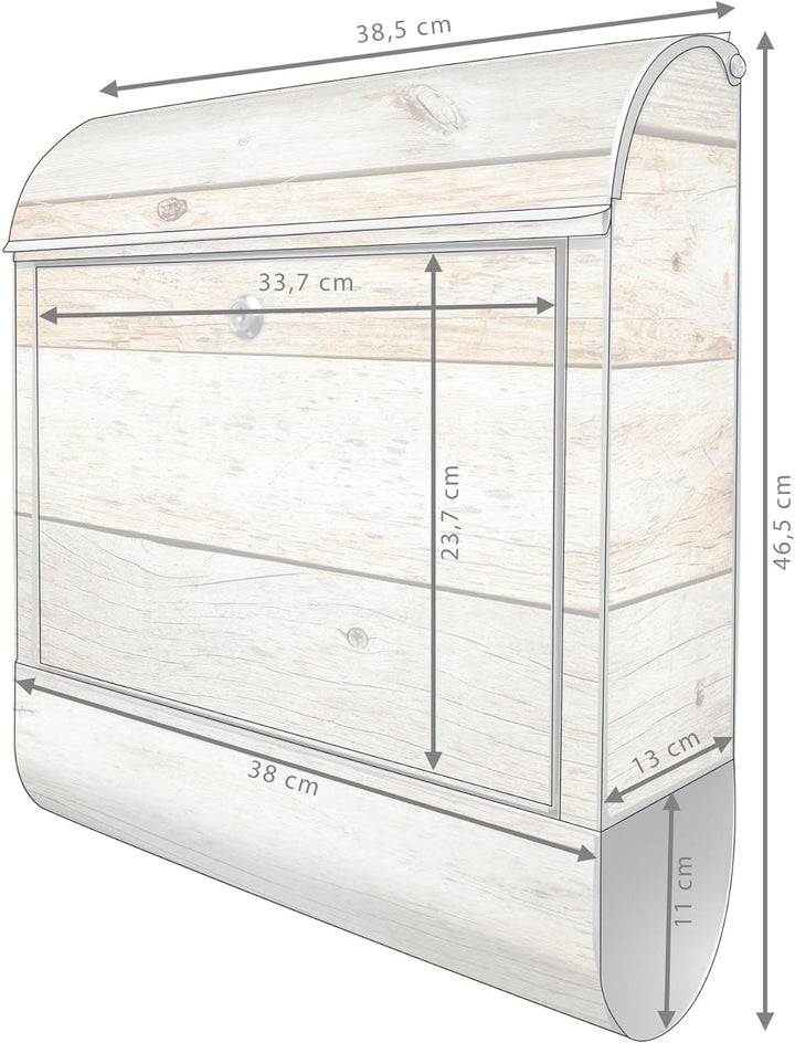 banjado® Design Briefkasten mit Motiv Graues Holz 39x47x14cm &amp; 2 Schlüssel - Briefkasten Stahl Silbe