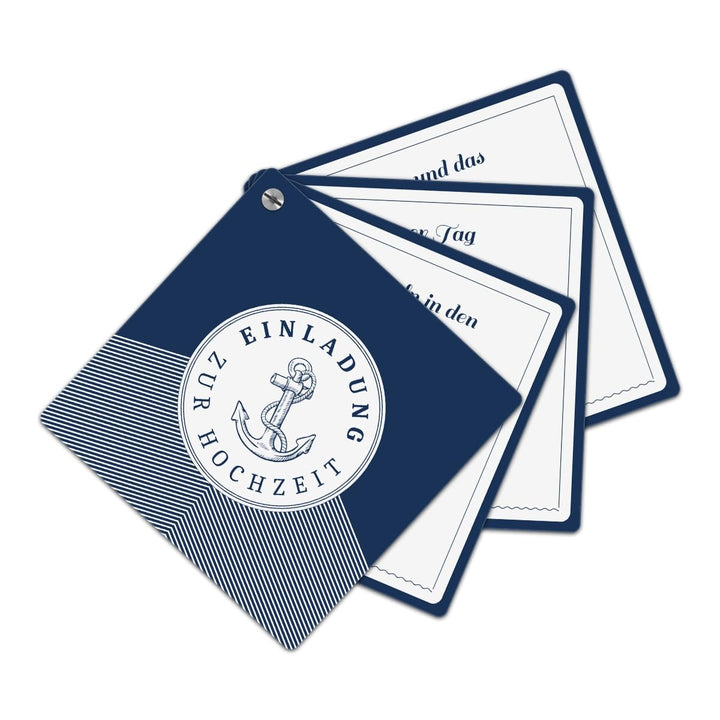 10 x Fächerkarten Hochzeitseinladungen individuell mit Ihrem Inhalt - Maritim, 10