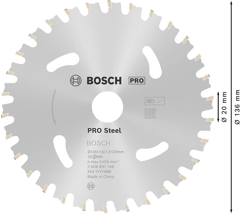 Bosch Professional 1x Kreissägeblatt Standard for Steel (Stahl, Sägeblatt Ø 136 x 20 x 1,6 mm, 30 Zä