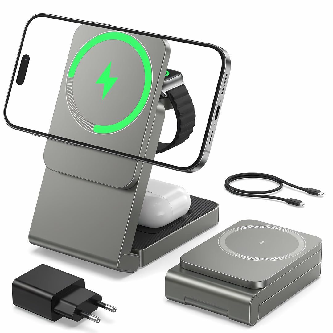 3 in 1 Ladestation für iPhone/Apple Watch/AirPods mit 20W Adapter Metalgrau, Metalgrau