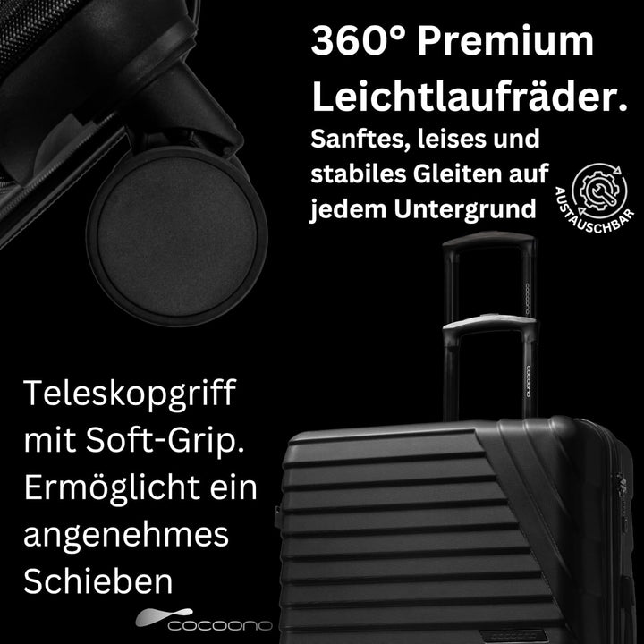 Cocoono Koffer Set 2 Teilig 77cm & Handgepäck Koffer 55x40x20cm in einem Set, Sehr robuste Reisekoff