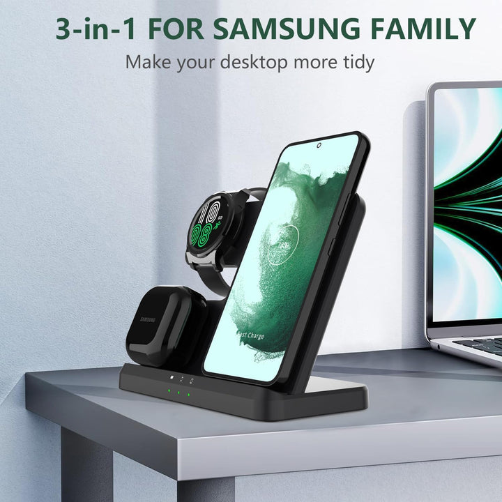 3 in 1 Induktive Ladestation für Samsung, Wireless Charger Kabelloses Ladegerät for Galaxy S25/S24/S
