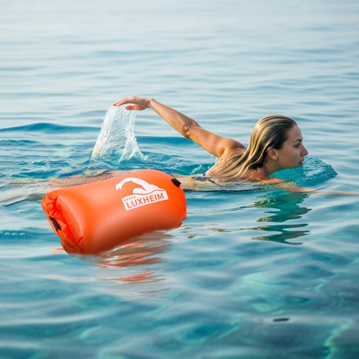 28L Schwimmboje Trockensack mit Doppelairbag, Aufblasbare Schleppschwimmer Boje für Erwachsene Freiw