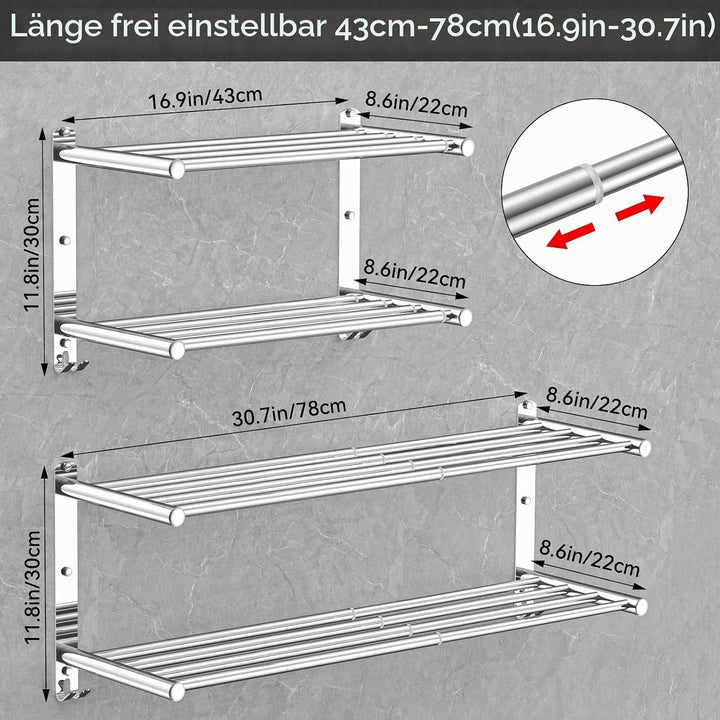 Handtuchhalter Ausziehbar 43-78CM Edelstahl Ohne Bohren Handtuchstange Wand Wandregal Geeignet für B
