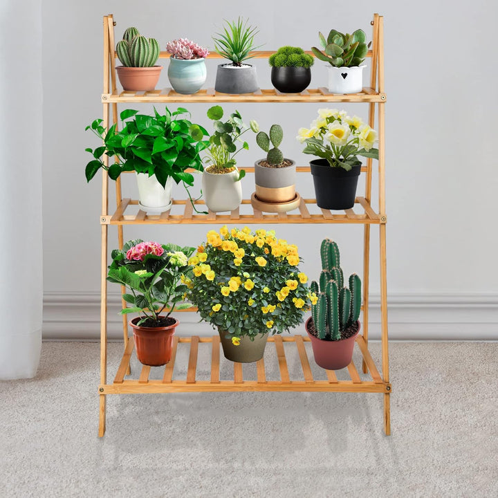 THINFAR Blumentreppe Holz, Blumenständer für innen draussen, 3-stufig, Blumentreppe Klappbar, Blumen