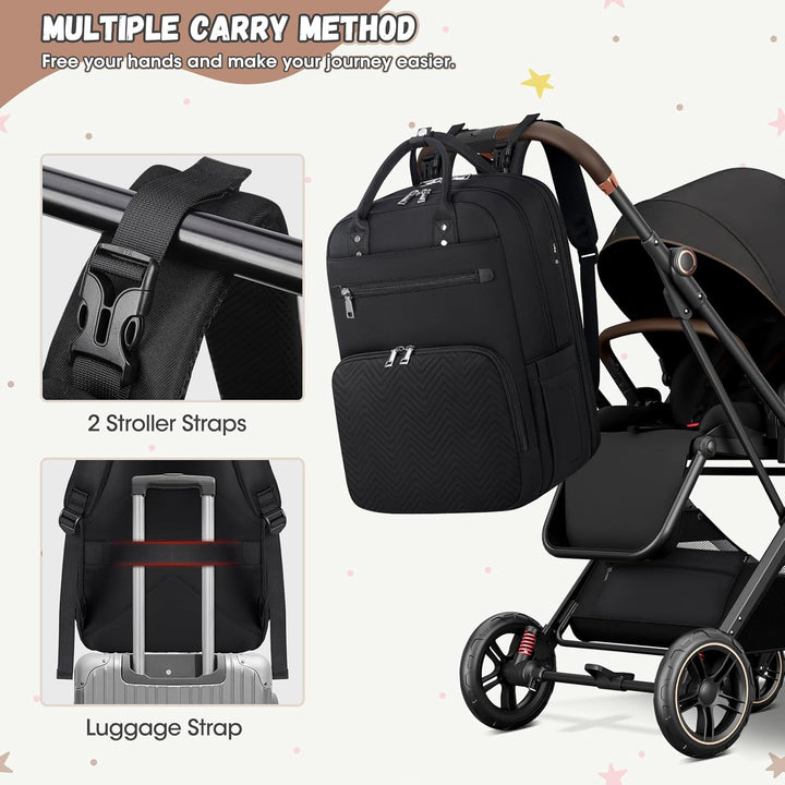RAINSMORE Wickelrucksack Baby Wickeltasche Rucksack mit Wickelunterlage Unterwegs Gross Diaper Bag M
