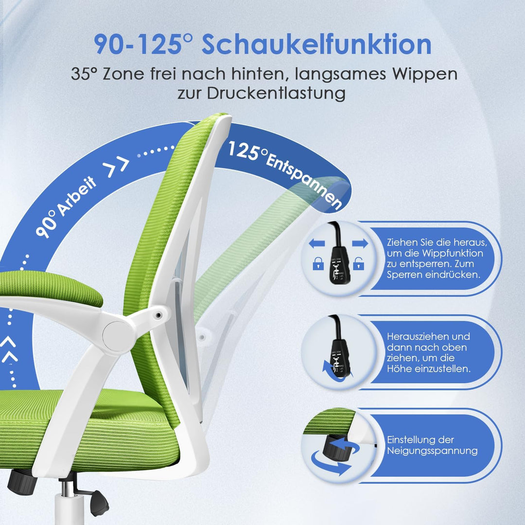 Hinonde Bürostuhl,Bürostuhl Ergonomisch,Höhenverstellbare Bürostühle,Drehstuhl mit Lendenwirbelstütz