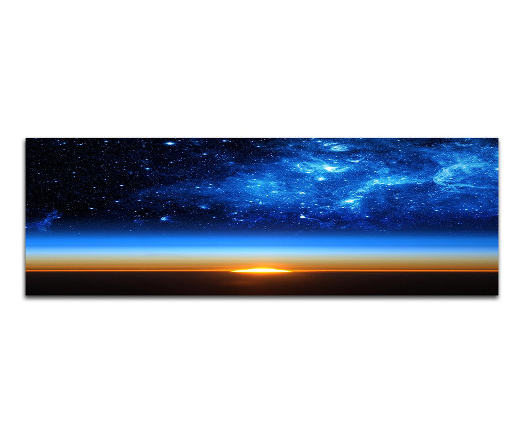 Paul Sinus Art Panoramabild auf Leinwand und Keilrahmen 150x50cm Erde Weltall Galaxie Sterne