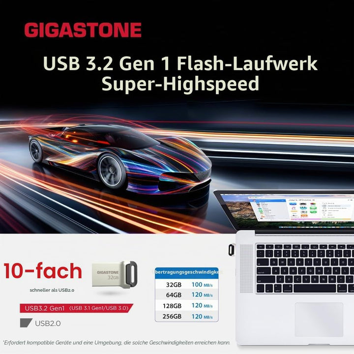 GIGASTONE 32GB Nano Flash-Laufwerk, Z90 USB 3.2 Gen 1, 100MB/s UltraSchnell, Mini, Metalldesign, Dat