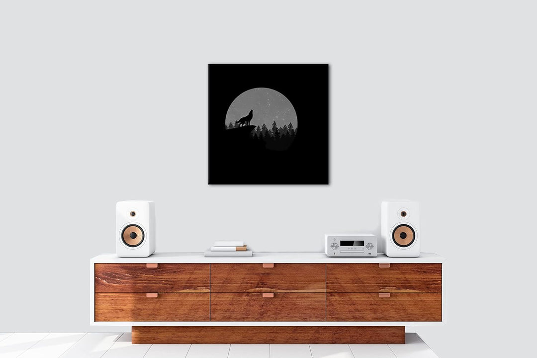 düsterer einsamer Wolf Format: 60x60 Effekt: Schwarz&amp;Weiss als Leinwandbild, Motiv fertig gerahmt au