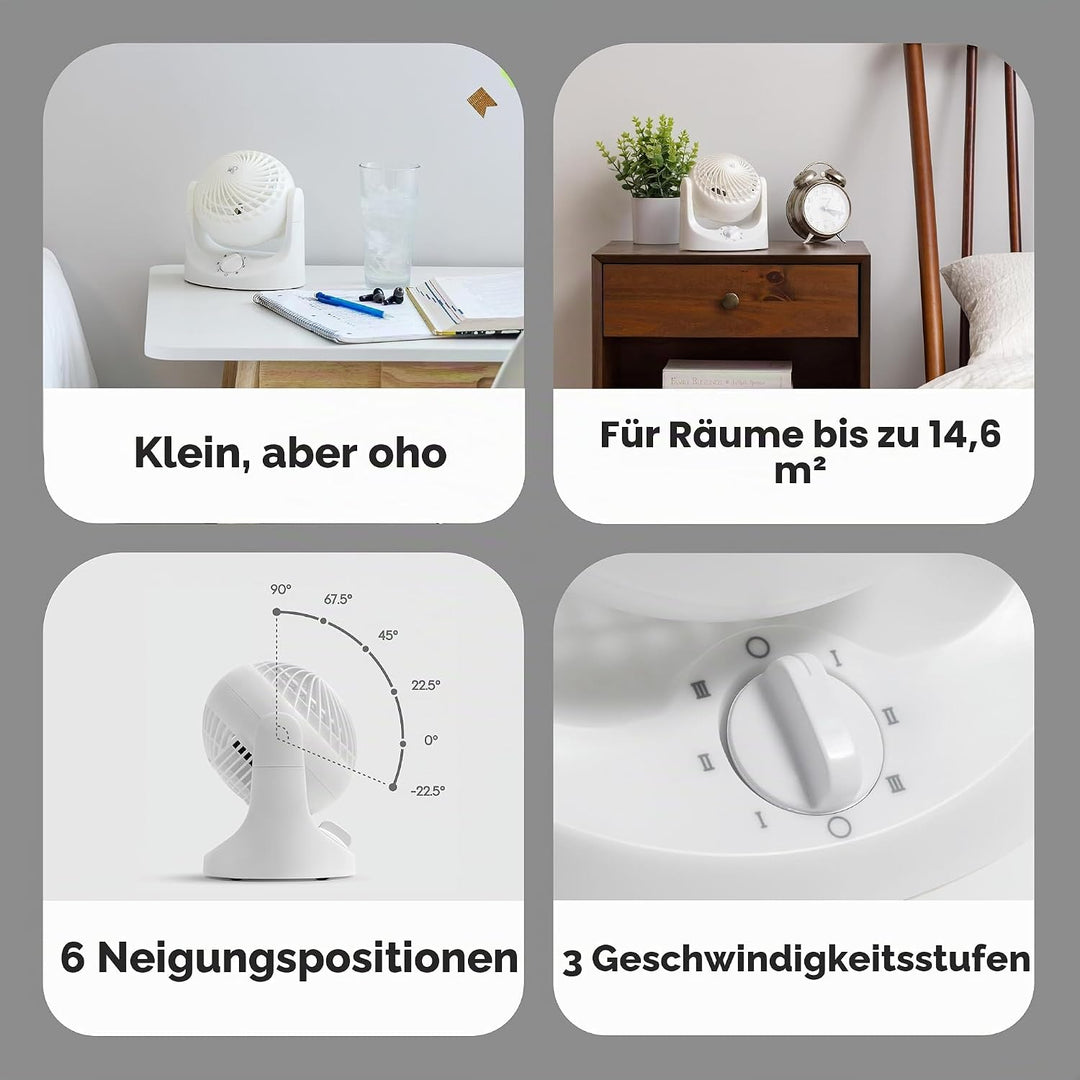 Iris Ohyama Woozoo Kleiner Ventilator, Vertikale Neigung 120°, Leise 28dB, Tragbar, 3 Geschwindigkei