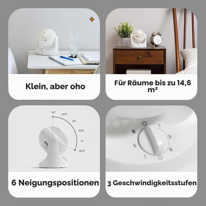 Iris Ohyama Woozoo Kleiner Ventilator, Vertikale Neigung 120°, Leise 28dB, Tragbar, 3 Geschwindigkei