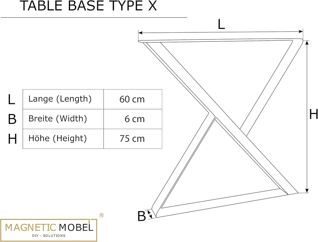 Magnetic Mobel Tischgestell X-Form aus 60x20 mm Profile, x-förmiges Tischkufen 60x75 cm (Schwarz), S