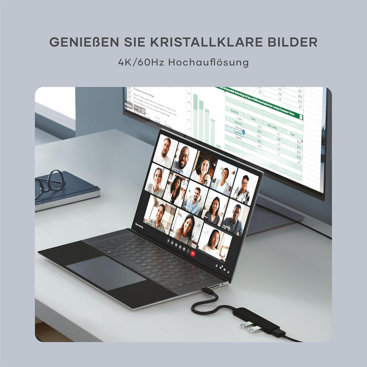 SATECHI 4-in-1 USB-C Hub Slim Plus, Multiport-Adapter, Dockingstation mit 4K HDMI, 100W Power Delive
