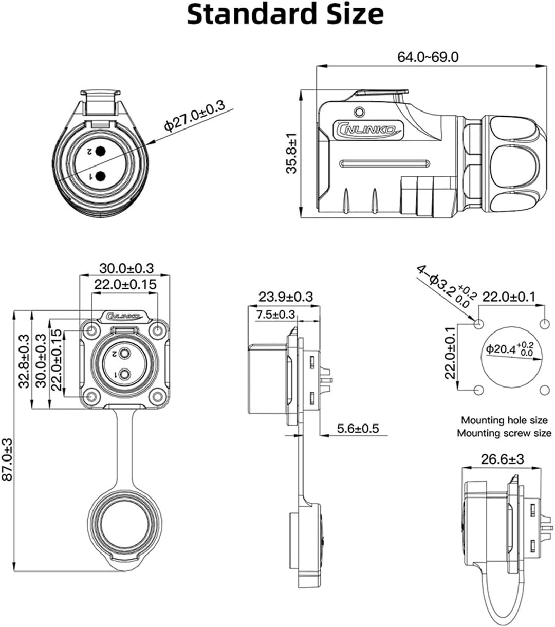 CNLINKO LP-20 Industrieller wasserdichter Steckverbinder IP68 Rundsteckverbinder Schnellkupplungs-Av