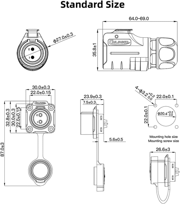 CNLINKO LP-20 Industrieller wasserdichter Steckverbinder IP68 Rundsteckverbinder Schnellkupplungs-Av