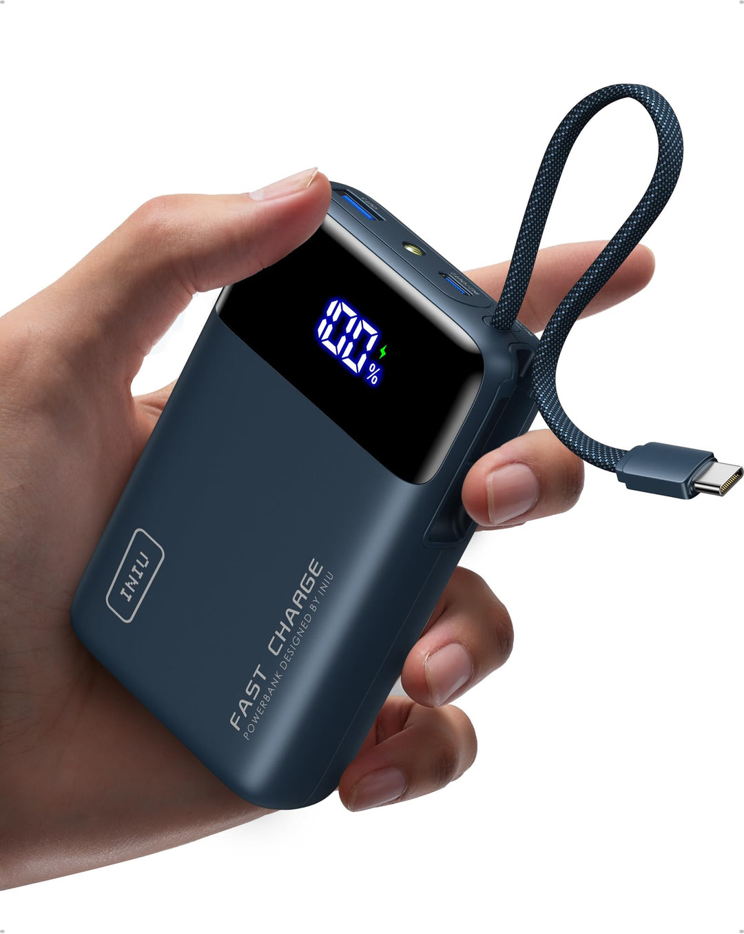 INIU 45W Power Bank, Ultra Klein 20000mAh Powerbank mit Integriertem USB C Kabel, Schnellladen Exter
