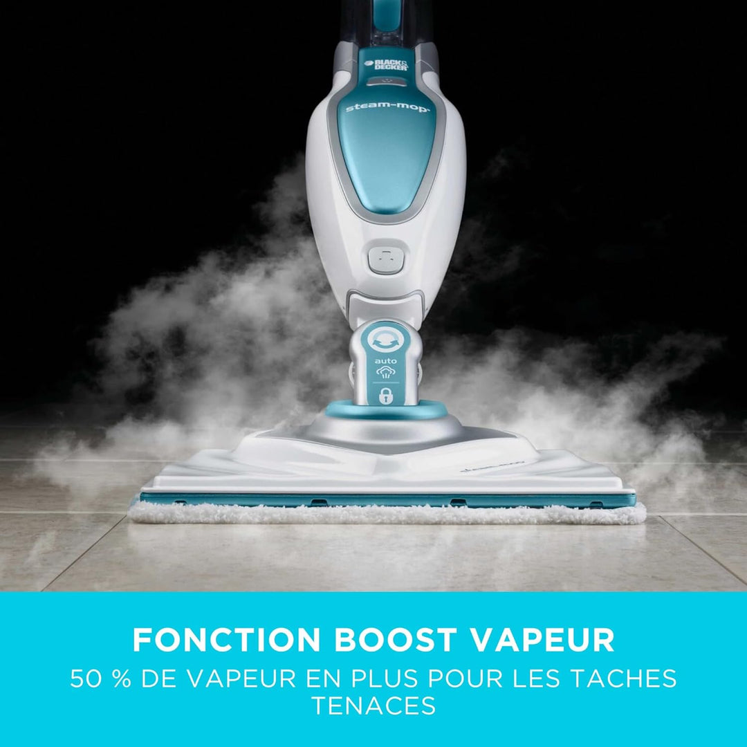 Black+Decker Dampfreiniger Steam Mop Deluxe FSM1630 / Stehender Dampf Mop für versiegelte Hartböden/