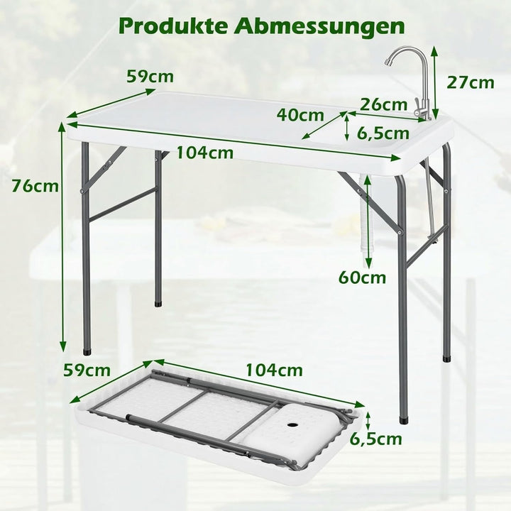 COSTWAY Fischreinigungstisch klappbar, Filetiertisch mit Spüle, Wasserhahn & Messskala, Campingtisch