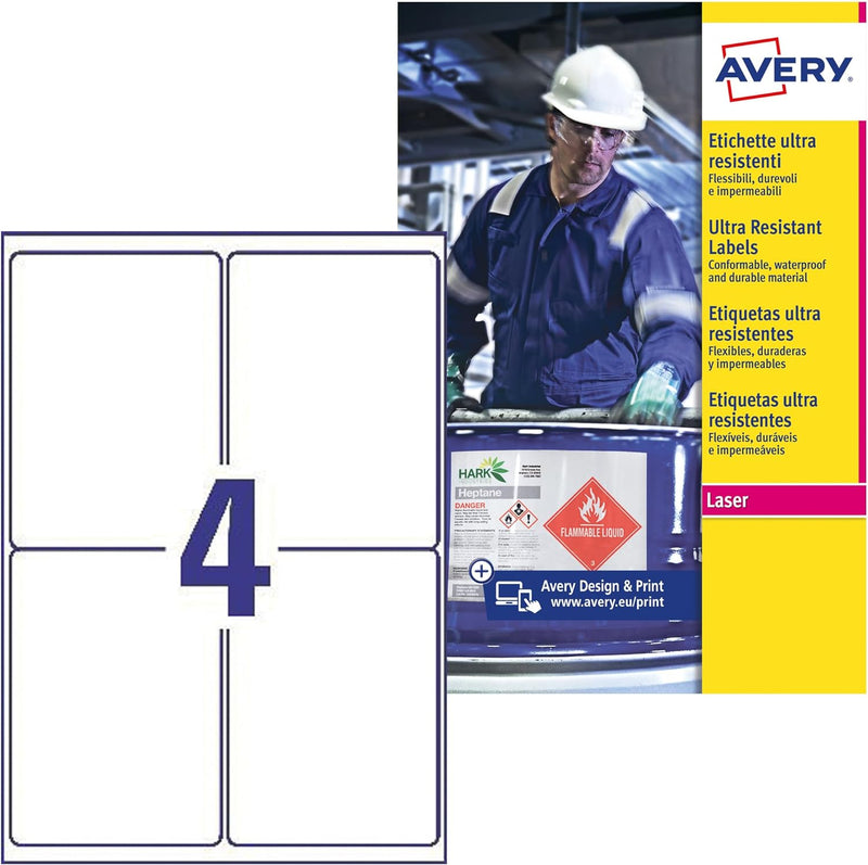Avery b7169–50 A4 Ultra robuste Wasserdicht GHS Etiketten, bs5609 zertifiziert, für alle Drucker, 99