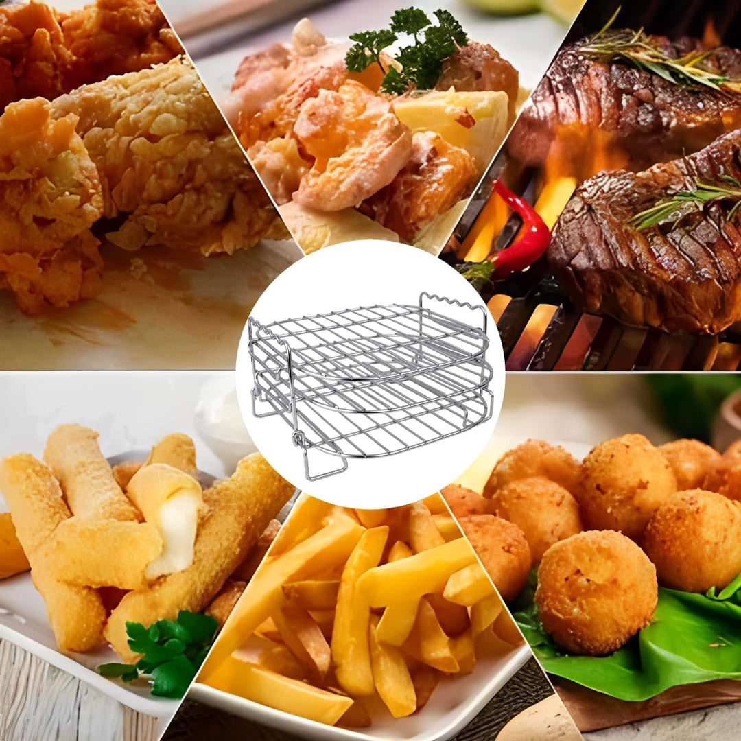 Heissluftfritteuse Zubehör, 3 Etagen Heissluftfritteuse Grillrost Multifunktional Gitter Edelstahl A