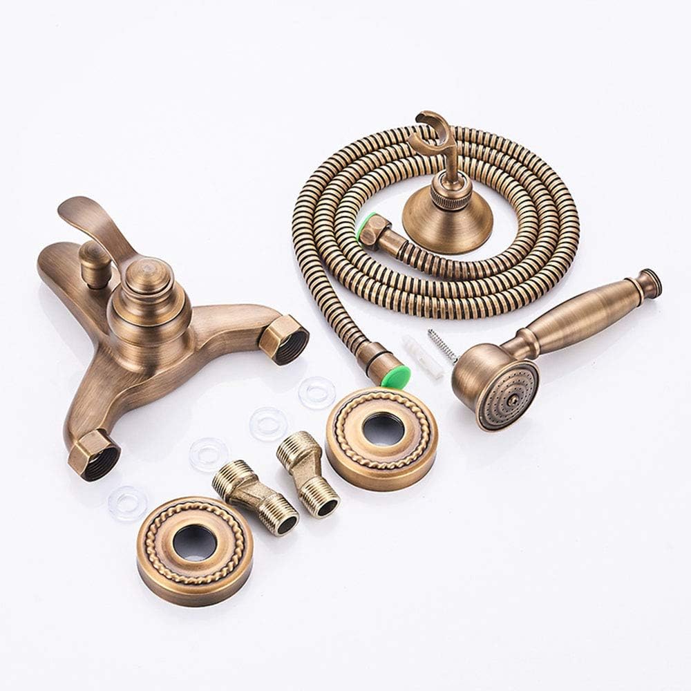 HomeLava Wannenarmatur Antik Messing Bad Dusche Armaturen Set Badewanne Wasserhahn Wandmontage mit H