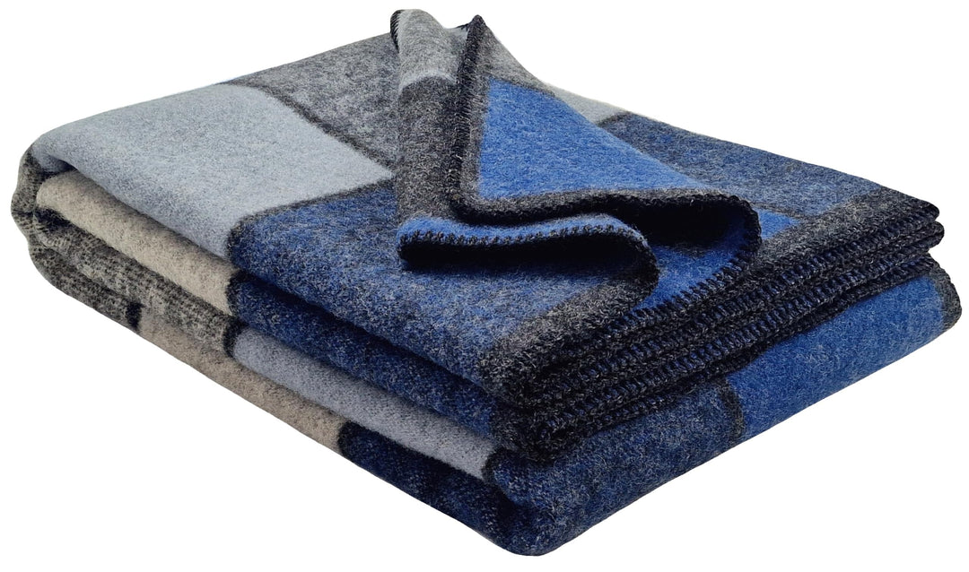 Wohndecke Wolldecke 100% Schurwolle 150 x 200 cm Tagesdecke Schurwolldecke Plaid Selva Grau-Blau-Hel