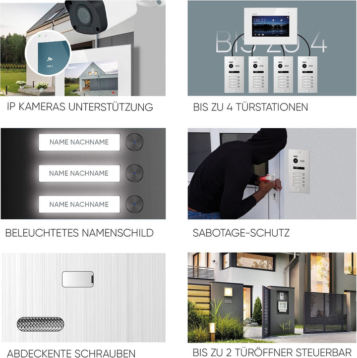 Balter EVO-HD Video Türsprechanlage, Video Türklingel mit Kamera, 10 Familienhaus Klingel, Smartphon