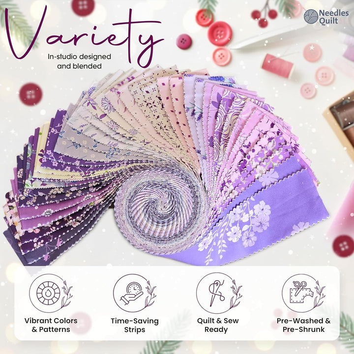 Needles Quilt Studio – 6.3 cm vorgeschnittenes 40 Stoffstreifen (Amethyst-Garten),Baumwollstreifen z