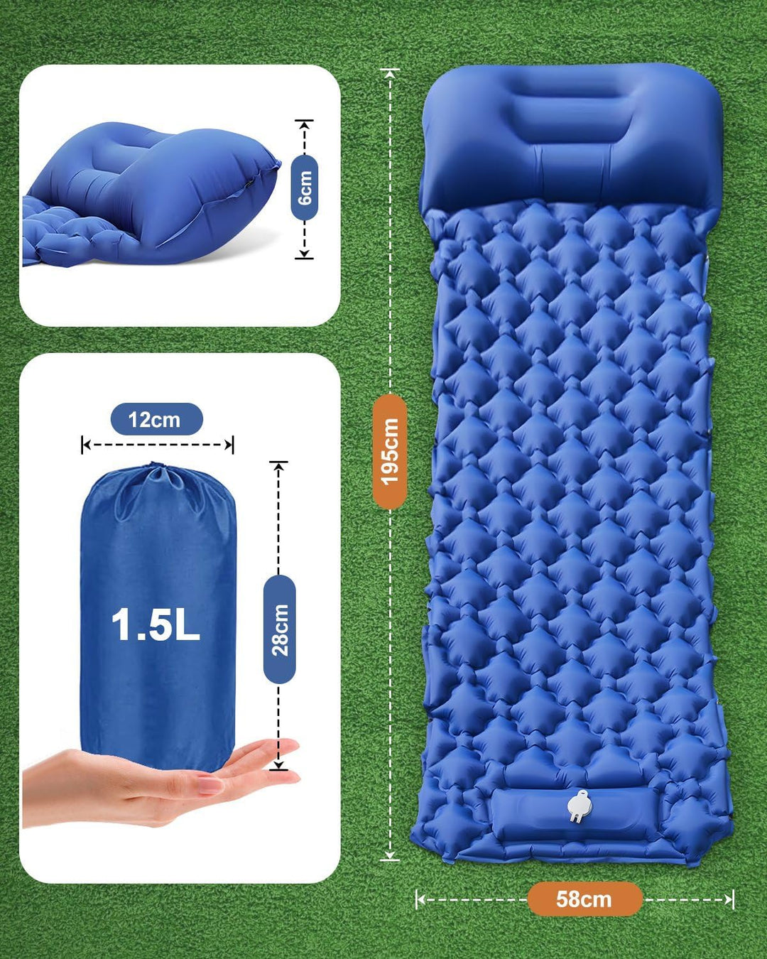 Isomatte Camping, Ultraleicht Camping Luftmatratze mit Fusspumpe & Kissen, Kompakte Wasserdicht Aufb